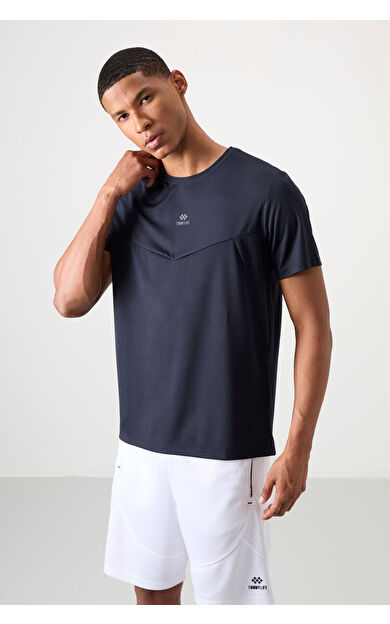 TommyLife Lacivert Nefes Alan Dokulu İnce Esnek Standart Fit Erkek Performans T-Shirt - 88391