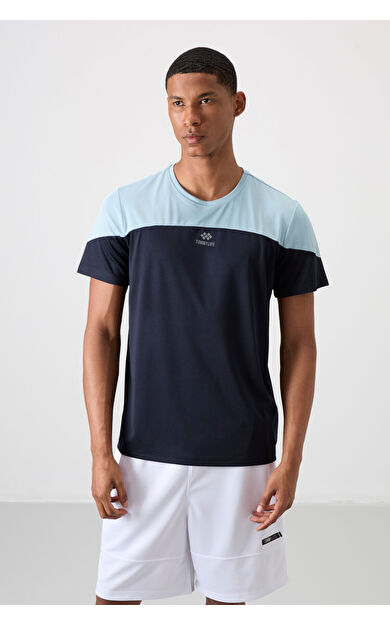TommyLife Lacivert Nefes Alan Dokulu İnce Esnek Standart Fit Erkek Performans T-Shirt - 88386