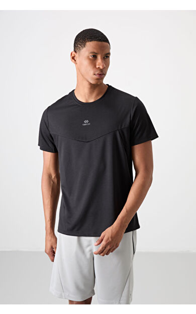 TommyLife Siyah Nefes Alan Dokulu İnce Esnek Standart Fit Erkek Performans T-Shirt - 88391