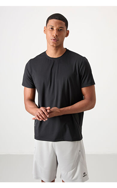TommyLife Siyah Nefes Alan Dokulu İnce Esnek Standart Fit Erkek Performans T-Shirt - 88388