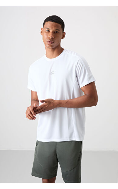 TommyLife Beyaz Nefes Alan Dokulu İnce Esnek Standart Fit Erkek Performans T-Shirt - 88390