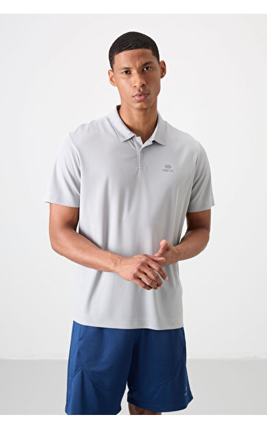 TommyLife Gri Logo Baskılı Standart Kalıp Polo Yaka Aktif Spor Erkek T-Shirt - 88252