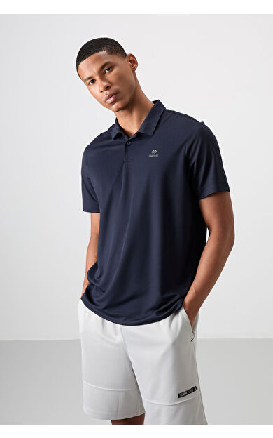 TommyLife Lacivert Logo Baskılı Standart Kalıp Polo Yaka Aktif Spor Erkek T-Shirt - 88252