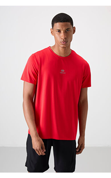 TommyLife Kırmızı Nefes Alan Dokulu İnce Esnek Standart Fit Erkek Performans T-Shirt - 88387