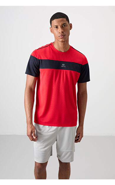 TommyLife Kırmızı Nefes Alan Dokulu İnce Esnek Standart Fit Erkek Performans T-Shirt - 88396