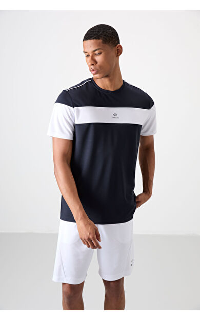 TommyLife Lacivert Nefes Alan Dokulu İnce Esnek Standart Fit Erkek Performans T-Shirt - 88396