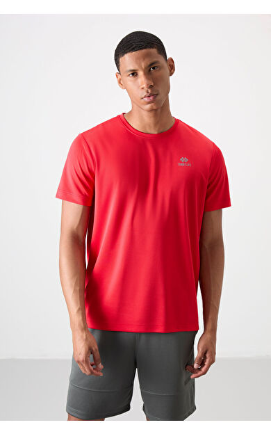 TommyLife Kırmızı O Yaka Standart Kalıp Logo Desenli Aktif Spor Erkek T-Shirt  - 88255