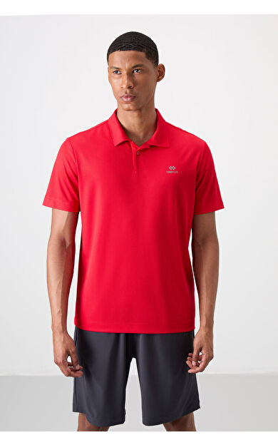 TommyLife Kırmızı Logo Baskılı Standart Kalıp Polo Yaka Aktif Spor Erkek T-Shirt - 88252
