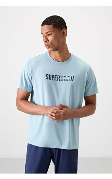 TommyLife Açık Mavi Nefes Alan Dokulu İnce Esnek Standart Fit Erkek Performans T-Shirt - 88385