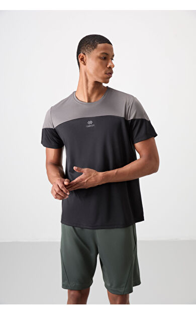 TommyLife Siyah Nefes Alan Dokulu İnce Esnek Standart Fit Erkek Performans T-Shirt - 88386