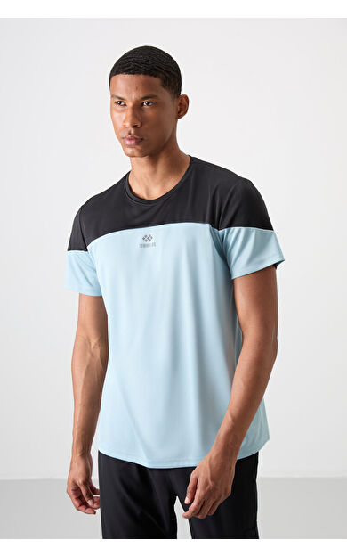 TommyLife Açık Mavi Nefes Alan Dokulu İnce Esnek Standart Fit Erkek Performans T-Shirt - 88386