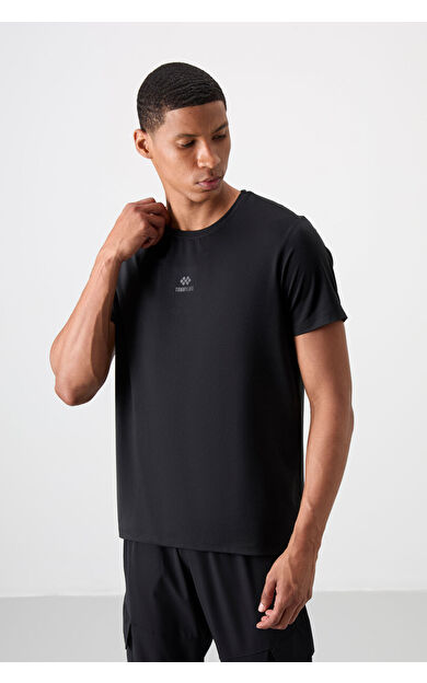 TommyLife Siyah Nefes Alan Dokulu İnce Esnek Standart Fit Erkek Performans T-Shirt - 88387