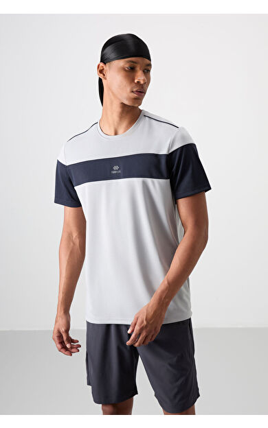 TommyLife Gri Nefes Alan Dokulu İnce Esnek Standart Fit Erkek Performans T-Shirt - 88396