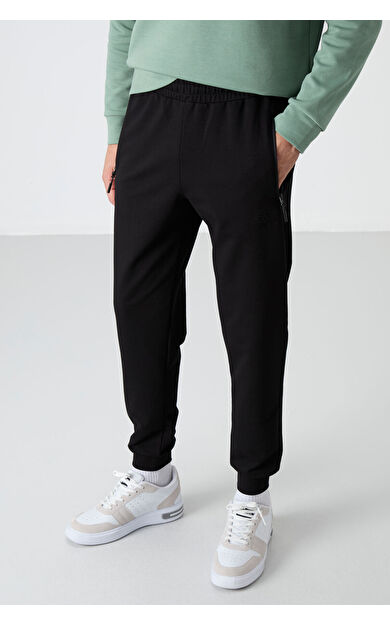 TommyLife Siyah Fermuar Cepli Standart Kalıp Jogger Erkek Eşofman Alt - 84587
