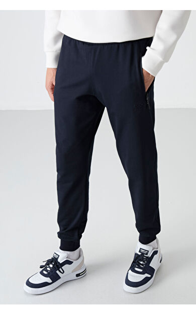 TommyLife Lacivert Fermuar Cepli Standart Kalıp Jogger Erkek Eşofman Alt - 84587