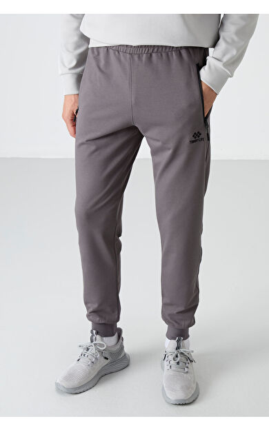 TommyLife Koyu Gri Fermuar Cepli Standart Kalıp Jogger Erkek Eşofman Alt - 84587