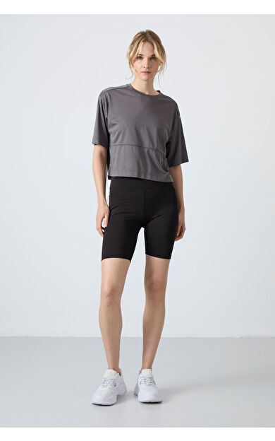 TommyLife Siyah Esnek Standart Fit Performans Kadın Biker Tayt - 91012