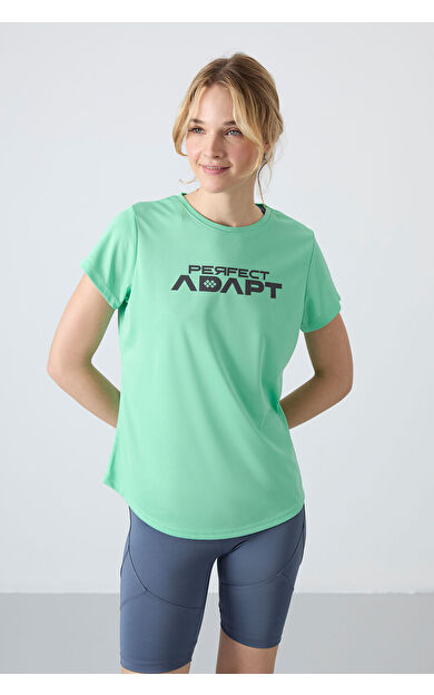 TommyLife Su Yeşili Nefes Alan Dokulu İnce Esnek Standart Fit Performans Kadın T-Shirt - 97283