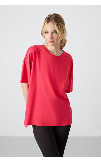 TommyLife Rose Penye Modal Yumuşak Tuşeli Oversize Fit Basic Kadın T-Shirt- 97285