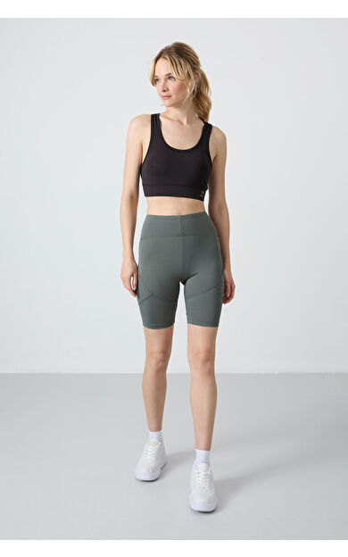 TommyLife Haki Esnek Standart Fit Performans Kadın Biker Tayt - 91013
