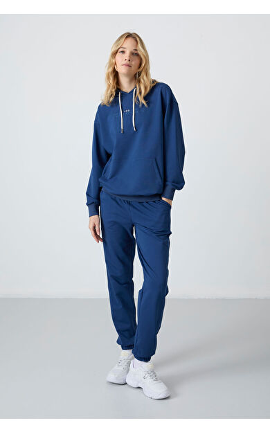 TommyLife Parlament Kapüşonlu Kanguru Cep Oversize Lastik Paça Kadın Eşofman Takımı - 95288
