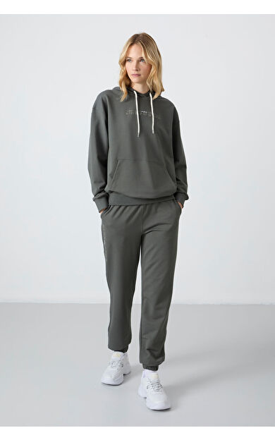 TommyLife Çağla Kapüşonlu Kanguru Cep Oversize Lastik Paça Kadın Eşofman Takımı - 95288