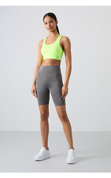 TommyLife Koyu Gri Esnek Standart Fit Performans Kadın Biker Tayt - 91013