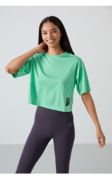 TommyLife Su Yeşili Nefes Alan Dokulu İnce Esnek Oversize Fit Performans Kadın T-Shirt - 97284
