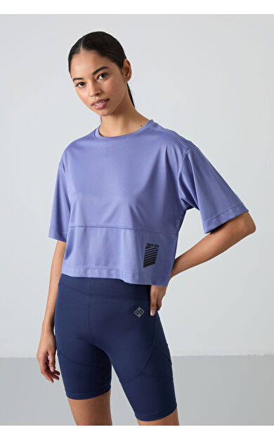 TommyLife Eflatun Nefes Alan Dokulu İnce Esnek Oversize Fit Performans Kadın T-Shirt - 97284