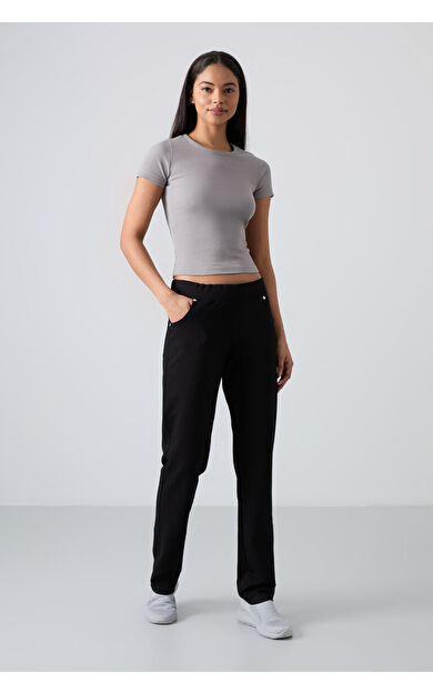 TommyLife Siyah Taş Detaylı Cepli Rahat Form Klasik Paça Kadın Eşofman Altı - 94007