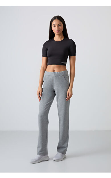 TommyLife Gri Melanj Detaylı Cepli Rahat Form Klasik Paça Kadın Eşofman Altı - 94007