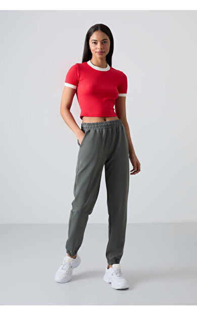 TommyLife Çağla Cepli Yüksek Bel Rahat Form Lastik Paça Kadın Eşofman Alt - 94583