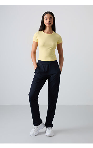 TommyLife Lacivert Gizli Fermuar Cepli Rahat Form Klasik Paça Kadın Eşofman Alt - 94148