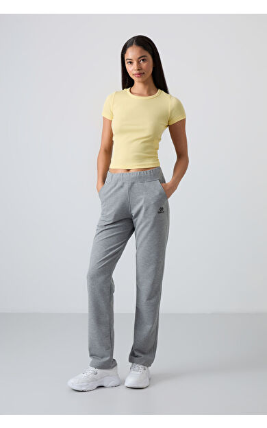 TommyLife Gri Melanj Yüksek Bel Cepli Rahat Form Klasik Paça Kadın Eşofman Alt - 94185