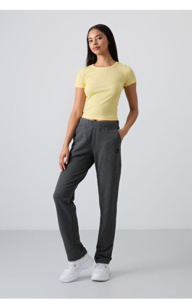 TommyLife Antrasit Melanj Yüksek Bel Cepli Rahat Form Klasik Paça Kadın Eşofman Alt - 94185