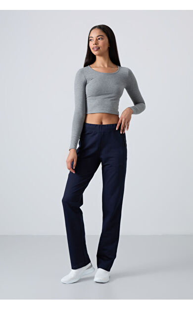 TommyLife İndigo Fermuar Cepli Rahat Form Klasik Paça Kadın Eşofman Alt - 94195