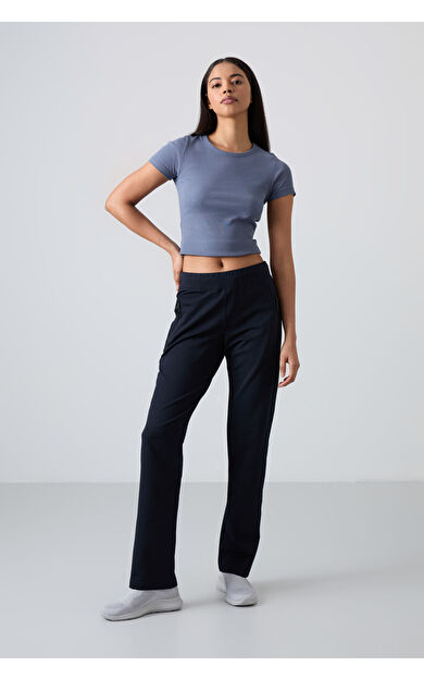 TommyLife Lacivert Fermuar Cepli Rahat Form Klasik Paça Kadın Eşofman Alt - 94195