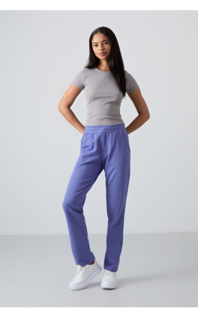 TommyLife Eflatun Yüksek Bel Cepli Rahat Form Klasik Paça Kadın Eşofman Alt - 94584