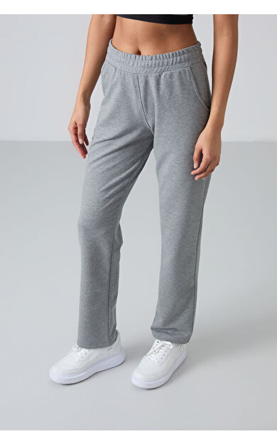 TommyLife Gri Melanj Yüksek Bel Cepli Rahat Form Klasik Paça Kadın Eşofman Alt - 94584