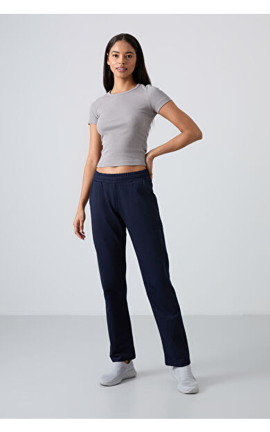 TommyLife İndigo Yüksek Bel Cepli Rahat Form Klasik Paça Kadın Eşofman Alt - 94584