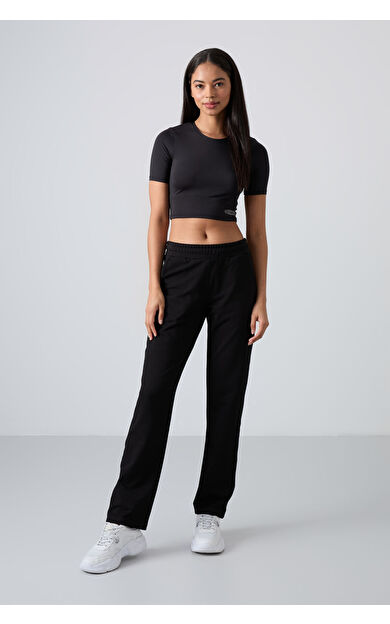 TommyLife Siyah Yüksek Bel Cepli Rahat Form Klasik Paça Kadın Eşofman Alt - 94584