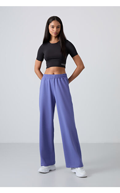 TommyLife Eflatun Yüksek Bel Cepli Rahat Form Geniş Paça Kadın Eşofman Alt - 94567