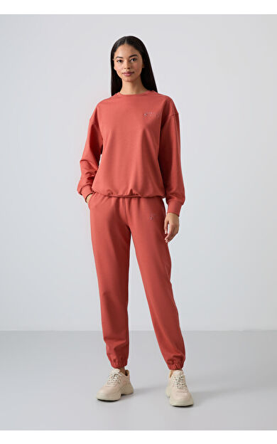 TommyLife Tarçın Basic Pamuklu O Yaka Oversize Lastik Paça Kadın Eşofman Takım - 95287
