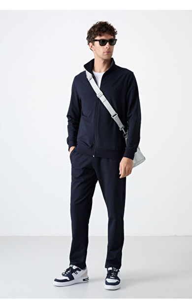 TommyLife Lacivert Dik Yaka Fermuarlı Rahat Form Klasik Paça Erkek Eşofman Takımı - 85072