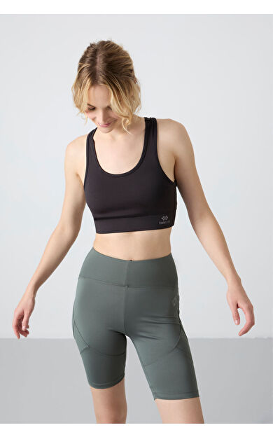 TommyLife Siyah Sırt Detaylı Dar Kalıp U Yaka Kadın Spor Büstiyer - 97120