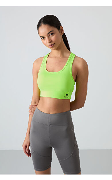 TommyLife Neon Sarı Sırt Detaylı Dar Kalıp U Yaka Kadın Spor Büstiyer - 97120