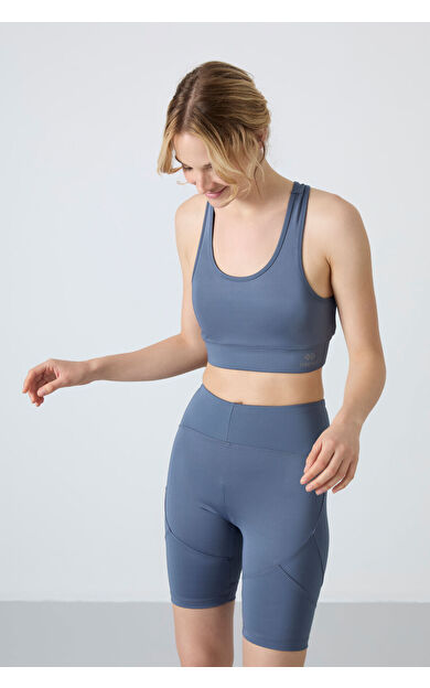 TommyLife Petrol Sırt Detaylı Dar Kalıp U Yaka Kadın Spor Büstiyer - 97120
