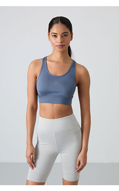 TommyLife Petrol Çapraz Sırt Detaylı Slim Fit U Yaka Pedli Kadın Spor Büstiyer - 97121