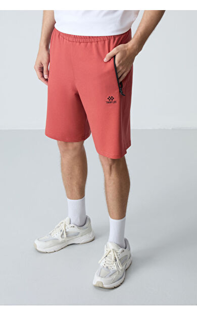 TommyLife Kiremit Gizli Fermuar Arka Cepli Bağcıklı Standart Kalıp Erkek Şort - 81136