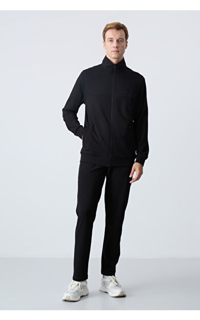 TommyLife Siyah Pamuklu Kalın Yumuşak Dokulu Comfort Fit Basic Erkek Eşofman Takım - 85260